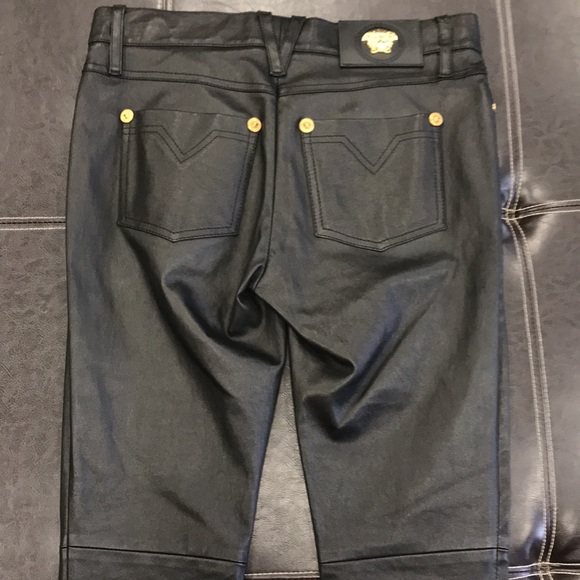 🎁 Versace Black High Waisted Skinny Leather Pants - Picture 12 of 14